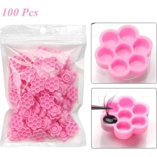 100Pcs Flower Beauty Eyelash Extension Glue Cups Epoxy Cup Delay Cup Grafting Eyelash Tool Tattoo Adhesive Pigment Cups