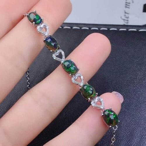 100% Natural And Real Opal bracelet Solid S925 Sterling Silver For Women Colour Gem Stone Rings Fine Jewelry