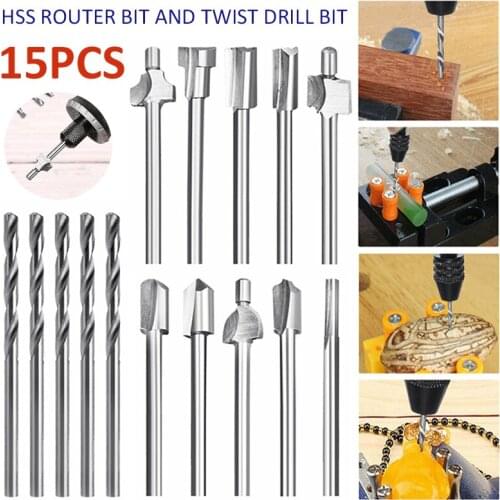 15pcs/lot HSS Router Drill Bits Wood Cutter Milling Rotary Tool 1/8'' 3mm Shank Carpentry Router Bits Twist Drill Bit Set