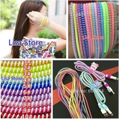 200pcs Double Colors Spring Protective sleeve Mobile Tablet Spiral Cord Protector for iPhone Charger Earphone Cord Wristband