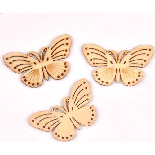 20pcs Natural hollow out Butterfly pattern wooden Scrapbooking Carft for Home decoration diy Handmade Craft 34x56mm MT1812
