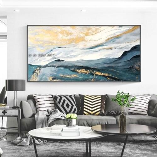 Handmade Abstract Oil Painting Large Size Canvas Contemporary Wall Art Blue Minimalist Decoration Living Room Office