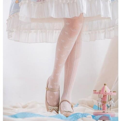 Black White Spring Flower Sweet Lolita Jacquard Pantyhose Summer Japanese Sexy Harajuku Soft Girl Velvet Silk Stocking Cosplay