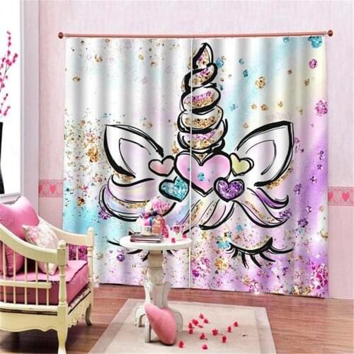 Cartoon Unicorn Windows Curtains For Living Room Bedroom Decorative Kitchen Curtains Drapes Treatments Customize Micro Shading
