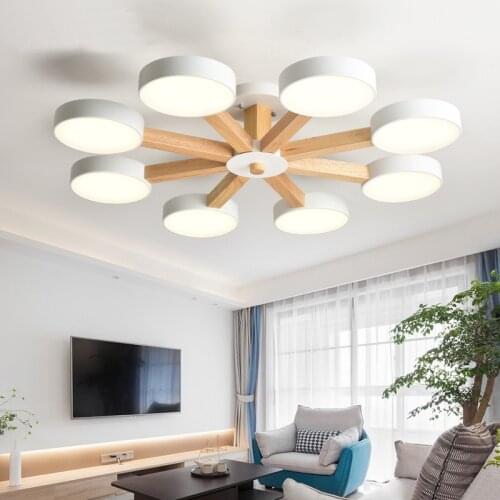 Nordic simple dimming wooden stand & disc lampshade 220 V ceiling chandelier kitchen bedroom living room dining room hotel room