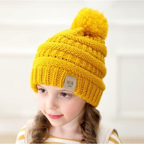 Kids Winter Warm Knitted Pom Beanie Bobble Hat Cute Pom Pom for Children Toddler Skull Baby Hats 1-8 Years Old