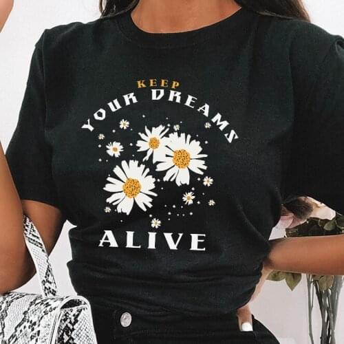 Daisy Floral Print Vintage T-shirt Aesthetic Short Sleeve Positive Quotes Women T Shirt Retro Graphic Tees Summer Ladies Tops