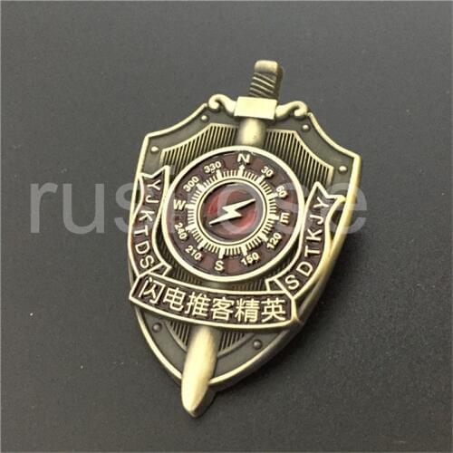 Elite badge custom, OEM sword shield brooch custom, with metal butterfly cap, transparent color badge