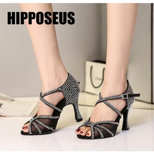 Hipposeus Girls Latin Dance Shoes for Women Ladies Ballroom Modern Tango Dancing Shoes Rhinestone Performance Shoe Salsa Sandals