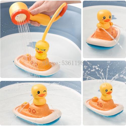 Bath Toys Cute Yellow Duck Electric Rotating Water Spray Sprinkler Toys Baby Faucet Bathing Water Spray Shower Head Kids Toys