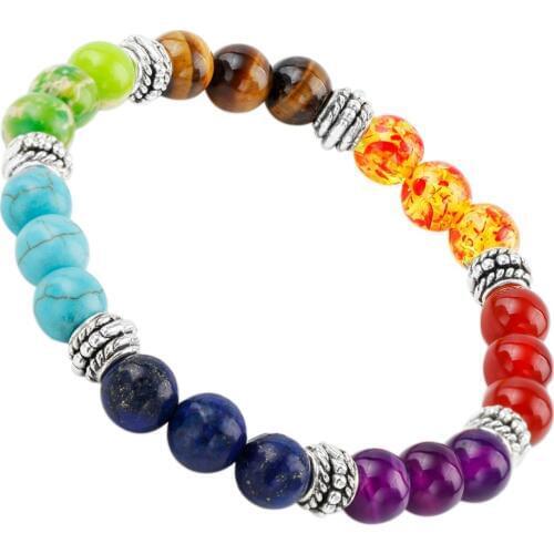 SUNYIK 7 Chakra Stone Bracelet,Crystal Healing,Balancing Reiki,Yoga Jewelry Prayer Beads 8mm