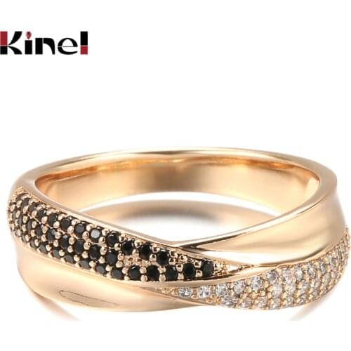 Kinel Hot Black White Natural Zircon Cross Ring for Women Fashion 585 Rose Gold Crystal Ring Gift Daily Fine Vintage Jewelry