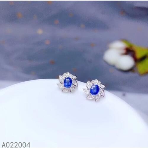 KJJEAXCMY Fine Jewelry 925 sterling silver inlaid natural gemstone sapphire female earrings Ear studs classic support test