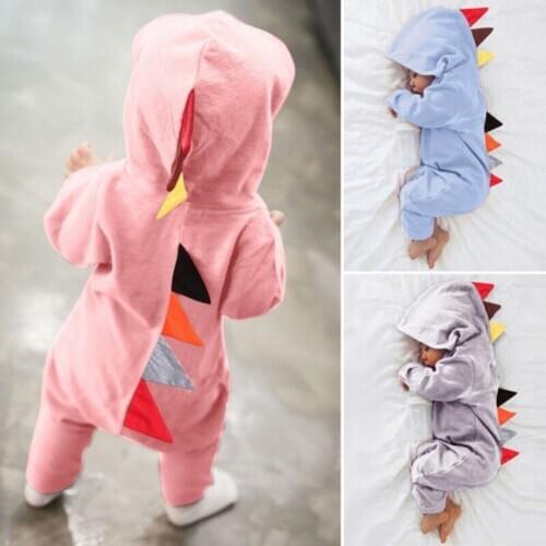 Infant Toddler Baby Boy Girl 3D Dinosaur Costume Solid pink gray green Rompers warm spring autumn cotton romper Playsuit Clothes