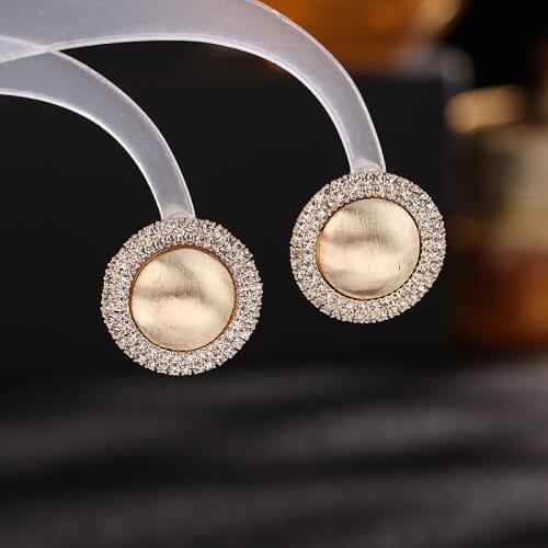 Korean Version New Ear Stud Female Drawing Electroplating Round Diamond Earrings S925 Silver Needle Geometric Earrings