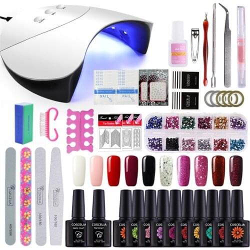 Q1FB Gel Nail Polish Kit with UV Light 60S 90S 120S Timer Setting Nail Lamp Long Lasting Manicure Professional Nails Art Tools