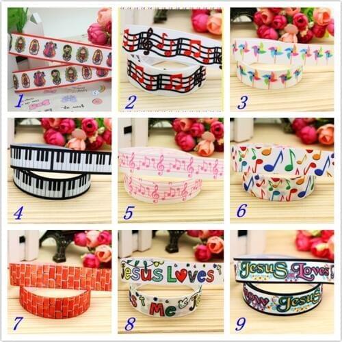 7/8'' Free shipping jesus musical wall printed grosgrain ribbon hairbow headwear party decoration diy wholesale OEM 22mm D211