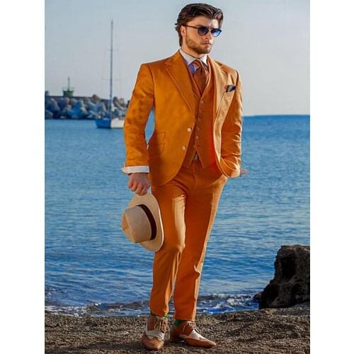 Fashionable Mens Evening Dress Toast Dress Orange Wedding Groom Tuxedos Blazer Business Suits (Jacket+Pants+Vest+Tie) K:2120