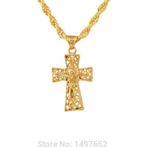 Fashion Jewelry18K Gold Filled Jesus Cross Pendant Necklace Women Men Unisex Christian Crucifix Wholesale