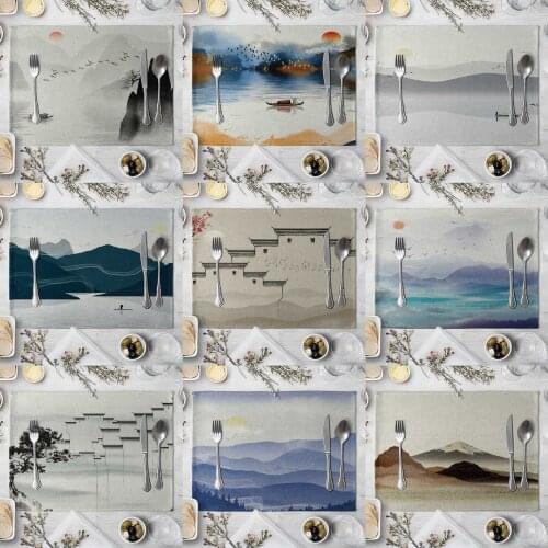 Fashion Print Rectangle Cotton Linen Western Style Table Pad Cut Mats Placemat for Dinner Kitchen Table 40x30cm