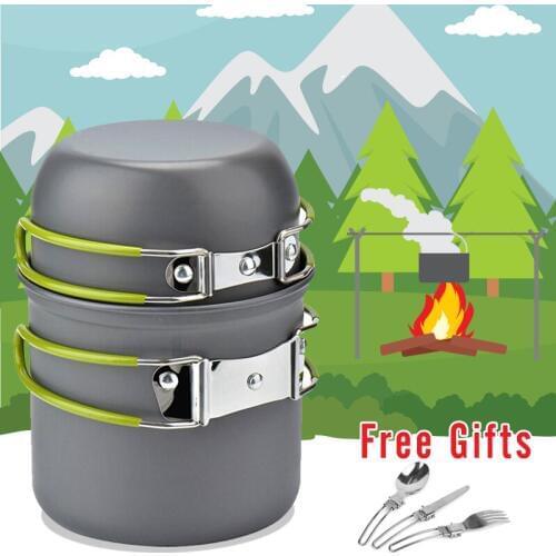 Outdoor Tableware Set Hiking Picnic Camping Folding Tableware Pot Pan With Free Gifts Ultralight Camping Cookware Stove Head Set