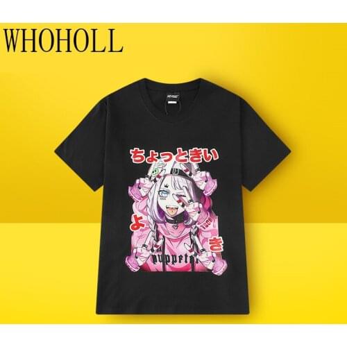 WHOHOLL Gothic Punk Cartoon Printed T-shirt Harajuku Girl Punk Style Men And Women Loose Couple Short Sleeve T-shirts