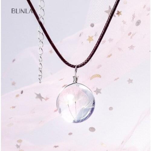 Fashion Cute Plant Dandelion Glass Pendant Necklaces for Women Girl Personality Round Rope Chain Necklace Party Femle Jewelry