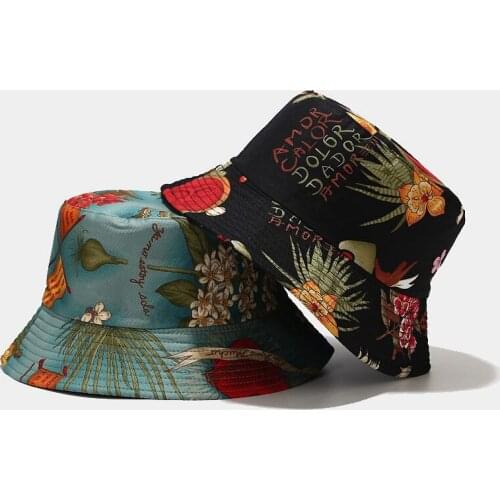 Floral Leaf Print Bucket Hats Fishing Caps Women Men Plants Flower Bob Hat Summer Fashion Panama