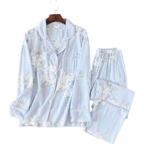 2020 Fresh flowers rayon summer pajamas sets women sleepwear cozy casual long sleeve quality pyjamas women homewear hot sale