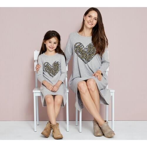 PatPat Mosaic Mommy and Me Leopard Print Love Heart Dresses