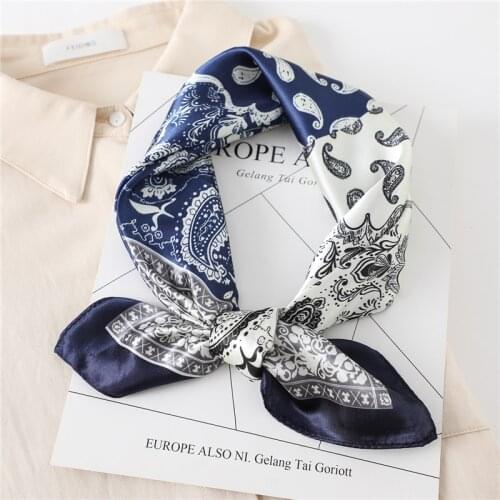 2021 Silk Scarf Square Lady Hair Shawl Wraps Bag Scarves Neck Foulard Print Designer Women Bandana Head Hijab Kerchief Summer