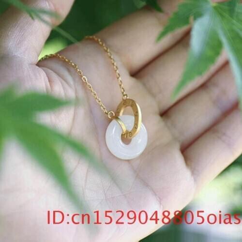 Natural White Hetian Jade Donuts Pendant Necklace Amulet Gifts Fashion Chalcedony 925 Silver Women for Jewelry