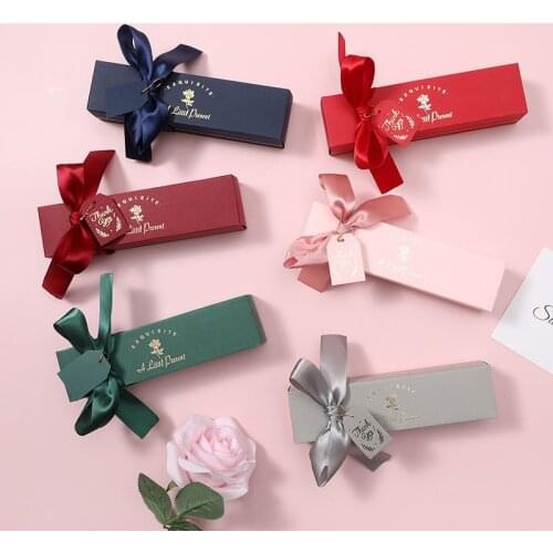 New Rectangular Gift Boxes with Ribons Paper Box for Lipstick Package Favor Candy Boxes Wedding Party Small Gift Packaging Box