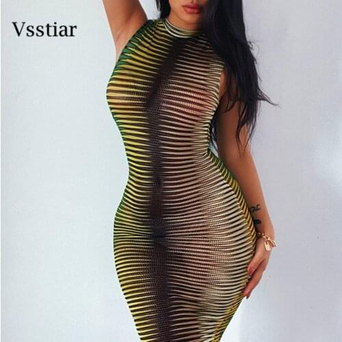 Vsstiar Sexy Zebra Print Dress 2021 Round Neck Sleeveless Bodycon Ladies Outfits Summer Fashion Clubwear Women Dress