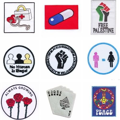 Mixed Retro Embroidery Patch Diy Medicine Box Playing Cards Roses Gesture Embroidered Patches For Clothing Custom Patch