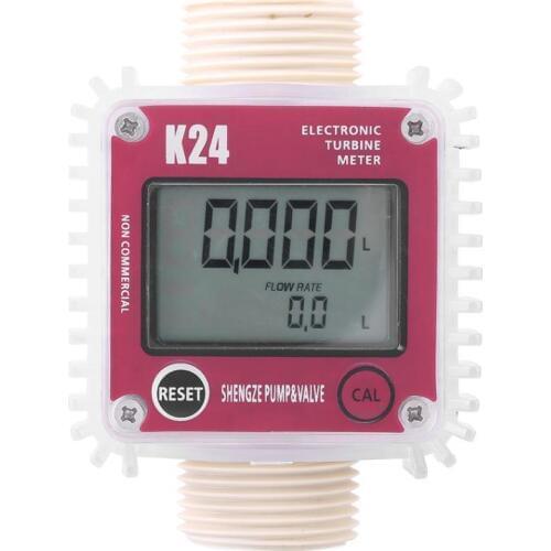 1pc K24 Turbine Digital Diesel Oil Fuel Flow Meter Gauge For Chemicals Liquid Water Hot
