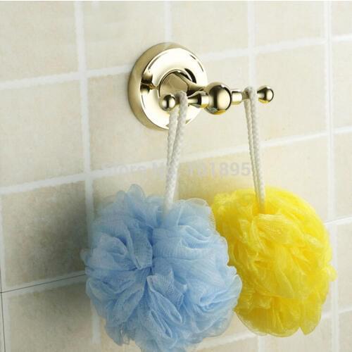 X16130K - Luxury Wall Mounted Gold Color Brass Material Double Hooks for Robe