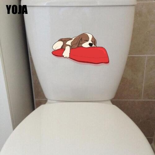 YOJA 21.8*11.8CM Sleeping Dog Toilet Decal Funny Wall Sticker Kids Room Home Decor Cartoon Animal T3-0618