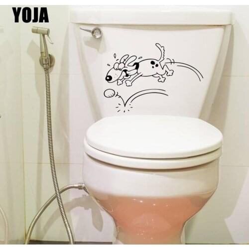 YOJA 23.2X16.1CM Cute Wall Sticker Dog Animal Kids Room Pet Funny Playful Toilet Decal Home Decor T5-1676