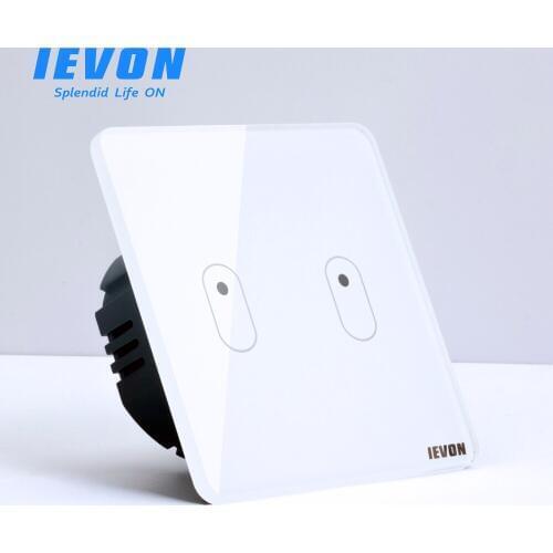 Tempered Glass Panel Wall Touch Sensor Switch, IEVON 2 Gang 1 Way Touch Switch, 80mm Black EU Standard Light Switch