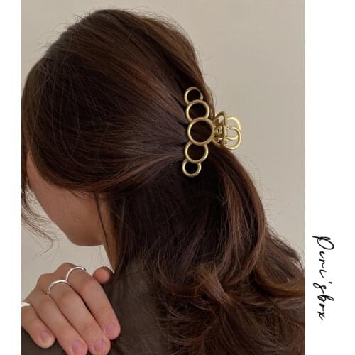 PerisBox Simple Circles Metal Hair Claws Large Cross Geometric Hair Clips Trendy Matte Gold Color Vintage Hair Clamps For Women