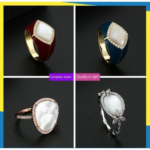 2020 new Korean wave ins geometric mother-of-pearl diamond ring simple retro fresh temperament women can wear brand jewelry