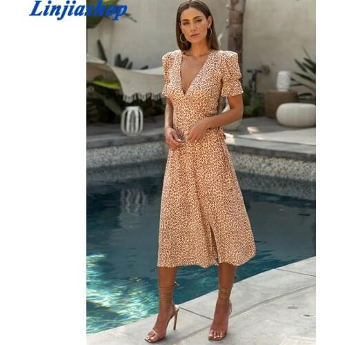 Women Chic Fashion Floral Print Midi Dress Vintage V Neck with sashes Short Sleeves Female Dresses Vestidos