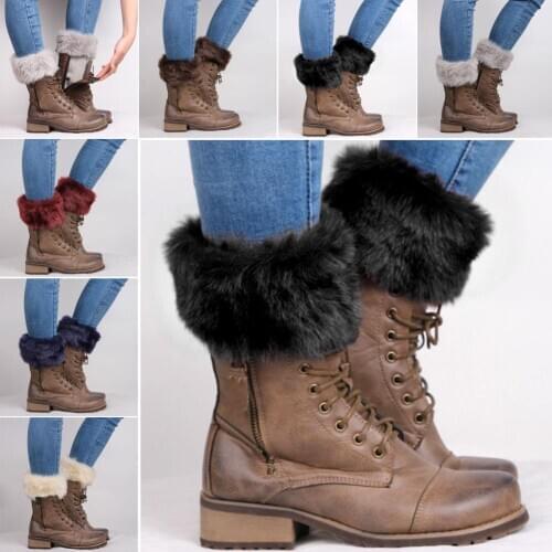 Winter Women Warm Faux Fur Crochet Knitted Leg Warmers Short Boot Socks Cuffs