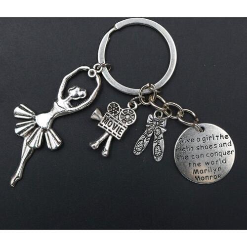 1pc Give A Girl The Right Shoes and She Can Conquer The World Marlyn Monroe Charm Projector & Actress DIY Metal key