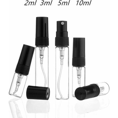 50pcs/lot 2ml 3ml 5ml 10ml Perfume Glass Spray Bottle Refillable Empty Sample Bottles Thin Glass Test Vials