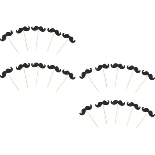 20pcs/Lot Glitter Paper Mustache Hat Cake Cupcake Topper Wooden Picks Photo Prop Beard Cake Decorations Centerpieces