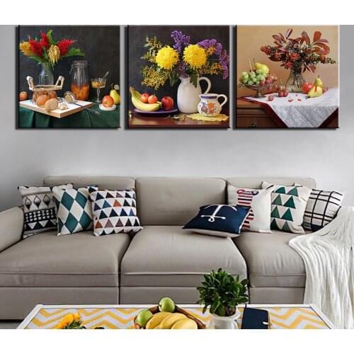 3pcs still life diamond embroidery flower vase food diamond painting cross stitch full square round drill 5d puzzle decorZP-1117