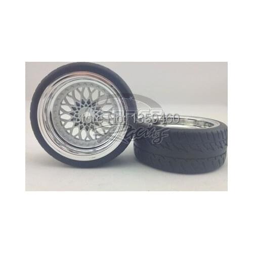4pcs 1/10 Touring Tires Tyre Wheel Rim Y12CW(Chrome+Painting White) 6mm offset fits for 1:10 Touring Car 1/10 Tire
