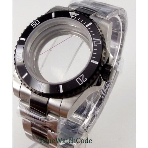 40mm watch case watchband parts fit for Miyota8215 ETA2836 NH35A NH36A black PVD coated sapphire glass oyster bracelet ceramic